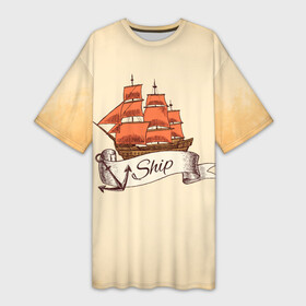 Платье-футболка 3D с принтом Корабль Ship в Екатеринбурге,  |  | ship | ships | whale | кит | киты | корабли | кораблики | море | морские | морское | якорь