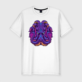 Мужская футболка хлопок Slim с принтом Злой осьминог в Екатеринбурге, 92% хлопок, 8% лайкра | приталенный силуэт, круглый вырез ворота, длина до линии бедра, короткий рукав | octopus | морской житель | океан | осьминог