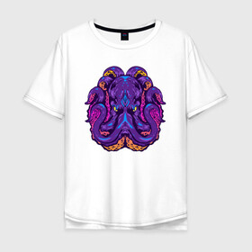Мужская футболка хлопок Oversize с принтом Злой осьминог в Екатеринбурге, 100% хлопок | свободный крой, круглый ворот, “спинка” длиннее передней части | Тематика изображения на принте: octopus | морской житель | океан | осьминог