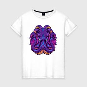 Женская футболка хлопок с принтом Злой осьминог в Екатеринбурге, 100% хлопок | прямой крой, круглый вырез горловины, длина до линии бедер, слегка спущенное плечо | octopus | морской житель | океан | осьминог