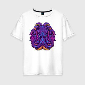Женская футболка хлопок Oversize с принтом Злой осьминог в Екатеринбурге, 100% хлопок | свободный крой, круглый ворот, спущенный рукав, длина до линии бедер
 | octopus | морской житель | океан | осьминог
