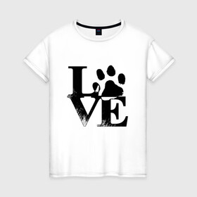 Женская футболка хлопок с принтом Люблю своего питомца LOVE в Екатеринбурге, 100% хлопок | прямой крой, круглый вырез горловины, длина до линии бедер, слегка спущенное плечо | love | любовь | пес | питомец | собака
