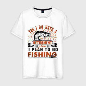 Мужская футболка хлопок с принтом I plan to fishing в Екатеринбурге, 100% хлопок | прямой крой, круглый вырез горловины, длина до линии бедер, слегка спущенное плечо. | fisman | отдых | рыбалка | хобби