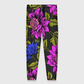 Женские брюки 3D с принтом Цветочный Паттерн в Екатеринбурге, полиэстер 100% | прямой крой, два кармана без застежек по бокам, с мягкой трикотажной резинкой на поясе и по низу штанин. В поясе для дополнительного комфорта — широкие завязки | blue | flower | flowers | green | nature | pattern | purple | spring | summer | весна | ветви | ветки | заросли | зеленый | лаза | лето | листва | листья | орнамент | паттерн | природа | синий | узор | фауна | фиолетовый | флора | цветок