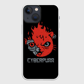 Чехол для iPhone 13 mini с принтом СYBERPURR в Екатеринбурге,  |  | 2077 | animal | cat | cyber | cyberpunk | fire | flame | future | neon | purr | technology | будущее | демон | животное | кибер | кот | кошка | микросхема | мур | мурлыкать | нейроны | неон | огонь | очки | свечение | технологии | шлем