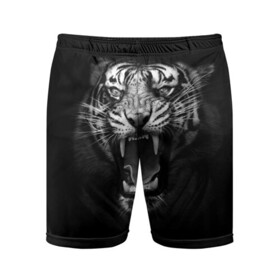 Мужские шорты спортивные с принтом Рев Тигра в Екатеринбурге,  |  | roar | tiger | рык | тигр | чернобелый