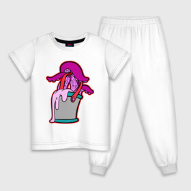 Детская пижама хлопок с принтом Щупальца в ведре в Екатеринбурге, 100% хлопок |  брюки и футболка прямого кроя, без карманов, на брюках мягкая резинка на поясе и по низу штанин
 | octopus | ведро | краски | осьминог | щупальца