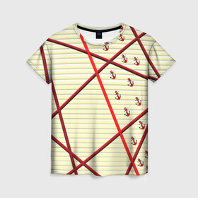 Женская футболка 3D с принтом Якоря в Екатеринбурге, 100% полиэфир ( синтетическое хлопкоподобное полотно) | прямой крой, круглый вырез горловины, длина до линии бедер | полосы | популярные иллюстрации | тельняшка | якорь | якоря