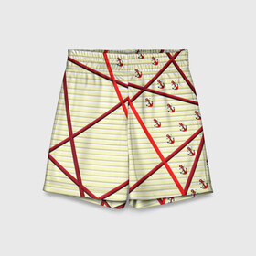 Детские спортивные шорты 3D с принтом Якоря в Екатеринбурге,  100% полиэстер
 | пояс оформлен широкой мягкой резинкой, ткань тянется
 | Тематика изображения на принте: полосы | популярные иллюстрации | тельняшка | якорь | якоря