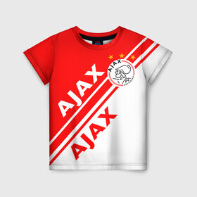 Детская футболка 3D с принтом FC AJAX AMSTERDAM ФК АЯКС в Екатеринбурге, 100% гипоаллергенный полиэфир | прямой крой, круглый вырез горловины, длина до линии бедер, чуть спущенное плечо, ткань немного тянется | Тематика изображения на принте: ajax amsterdam | fifa | football | football club. | sport | uefa | английская премьер лига | аякс амстердам | лига финал | матч | спорт | уефа | финал | фифа | футбол | футбольный клуб