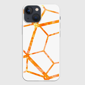 Чехол для iPhone 13 mini с принтом Hexagon в Екатеринбурге,  |  | hexagon | high tech | lines | orange | линии | многоугольник | огонь | оранжевый | паутина | пламя | хай тек | шестиугольник | яркий