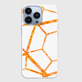 Чехол для iPhone 13 Pro с принтом Hexagon в Екатеринбурге,  |  | hexagon | high tech | lines | orange | линии | многоугольник | огонь | оранжевый | паутина | пламя | хай тек | шестиугольник | яркий