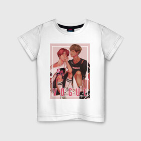 Детская футболка хлопок с принтом BTS Vogue в Екатеринбурге, 100% хлопок | круглый вырез горловины, полуприлегающий силуэт, длина до линии бедер | bts | pop | битиэс | бтс | ви | джей хоуп | джонгук | корейцы | музыка | поп | попса | рм | чимин | чин сюги
