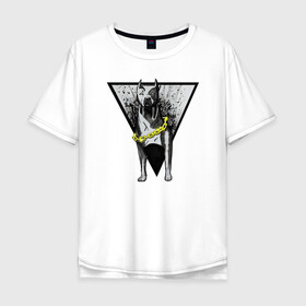 Мужская футболка хлопок Oversize с принтом Питбуль в Екатеринбурге, 100% хлопок | свободный крой, круглый ворот, “спинка” длиннее передней части | граффити | питбуль | собака | треугольник | цепь