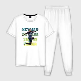 Мужская пижама хлопок с принтом Neymar (сборная Бразилии) в Екатеринбурге, 100% хлопок | брюки и футболка прямого кроя, без карманов, на брюках мягкая резинка на поясе и по низу штанин
 | neymar | барселона | неймар | сборная бразилии | футболист | футбольная форма