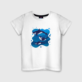 Детская футболка хлопок с принтом Косатки в Екатеринбурге, 100% хлопок | круглый вырез горловины, полуприлегающий силуэт, длина до линии бедер | Тематика изображения на принте: whale | кит | киты | косатка | косатки | море