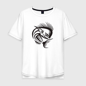 Мужская футболка хлопок Oversize с принтом Скелет дельфина в Екатеринбурге, 100% хлопок | свободный крой, круглый ворот, “спинка” длиннее передней части | dolphin | fish | дельфин | кости | рыба | с скелетом дельфина | скелет