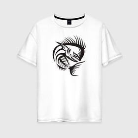 Женская футболка хлопок Oversize с принтом Скелет дельфина в Екатеринбурге, 100% хлопок | свободный крой, круглый ворот, спущенный рукав, длина до линии бедер
 | dolphin | fish | дельфин | кости | рыба | с скелетом дельфина | скелет