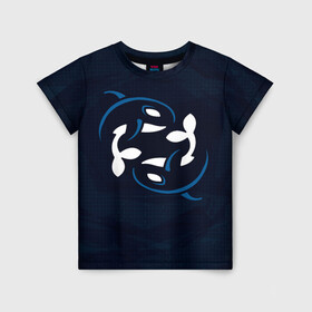 Детская футболка 3D с принтом Косатки в Екатеринбурге, 100% гипоаллергенный полиэфир | прямой крой, круглый вырез горловины, длина до линии бедер, чуть спущенное плечо, ткань немного тянется | whale | кит | киты | косатка | косатки | море | пара