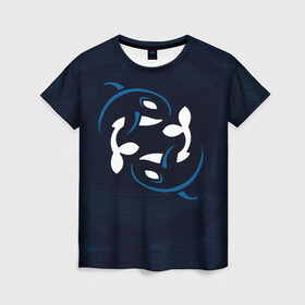 Женская футболка 3D с принтом Косатки в Екатеринбурге, 100% полиэфир ( синтетическое хлопкоподобное полотно) | прямой крой, круглый вырез горловины, длина до линии бедер | whale | кит | киты | косатка | косатки | море | пара