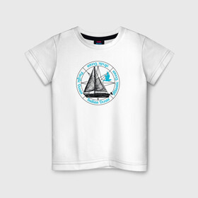 Детская футболка хлопок с принтом Кораблик. Океан в Екатеринбурге, 100% хлопок | круглый вырез горловины, полуприлегающий силуэт, длина до линии бедер | ocean | sailboat | кораблик | корабль | лодка | океан | парус | парусная лодка | тату | татуировка