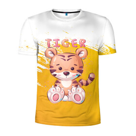 Мужская футболка 3D спортивная с принтом Tiger в Екатеринбурге, 100% полиэстер с улучшенными характеристиками | приталенный силуэт, круглая горловина, широкие плечи, сужается к линии бедра | арт | графика | животные | звери | игрушка | мультяшка | тигр