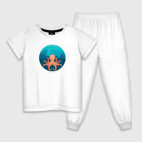 Детская пижама хлопок с принтом Осьминог в Екатеринбурге, 100% хлопок |  брюки и футболка прямого кроя, без карманов, на брюках мягкая резинка на поясе и по низу штанин
 | cute | octopus | милый | море | осьминог | осьминожка | тентакли