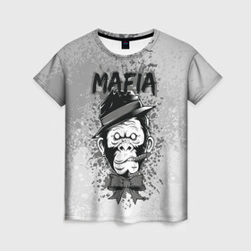Женская футболка 3D с принтом Mafia в Екатеринбурге, 100% полиэфир ( синтетическое хлопкоподобное полотно) | прямой крой, круглый вырез горловины, длина до линии бедер | art | арт | графика | животные | звери | мафиози | мафия | обезьяна