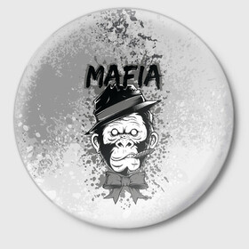 Значок с принтом Mafia в Екатеринбурге,  металл | круглая форма, металлическая застежка в виде булавки | art | арт | графика | животные | звери | мафиози | мафия | обезьяна