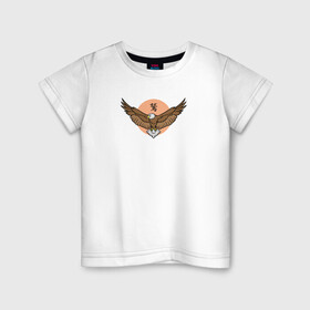 Детская футболка хлопок с принтом Орел в Екатеринбурге, 100% хлопок | круглый вырез горловины, полуприлегающий силуэт, длина до линии бедер | закат | иероглиф | надпись на японском | орел | природа | птица | хищник | ястреб