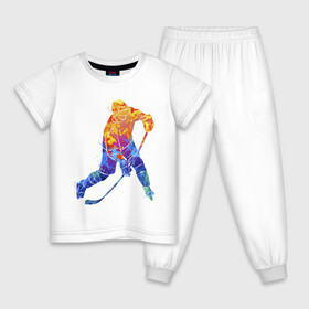 Детская пижама хлопок с принтом Хоккеист в Екатеринбурге, 100% хлопок |  брюки и футболка прямого кроя, без карманов, на брюках мягкая резинка на поясе и по низу штанин
 | art | hockey | hockey stick | player | skates | sport | арт | игрок | клюшка | коньки | спорт | хоккеист | хоккей