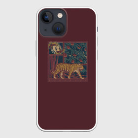 Чехол для iPhone 13 mini с принтом КартиНа с Тигром в Екатеринбурге,  |  | бардовый | картина | коты | кошки | красивый рисунок | тигр