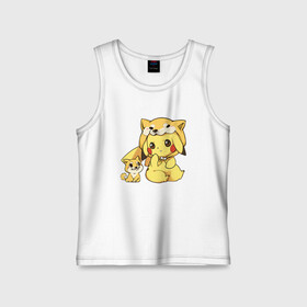 Детская майка хлопок с принтом Пикачу с собачкой в Екатеринбурге,  |  | anime | picachu | pikachu | аниме | милый | пика | пикачу | покебол | покемон