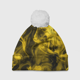 Шапка 3D c помпоном с принтом Желтый Неоновый Дым в Екатеринбурге, 100% полиэстер | универсальный размер, печать по всей поверхности изделия | smoke | дым | неон | разводы | смог