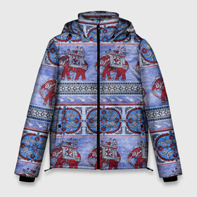 Мужская зимняя куртка 3D с принтом Индийский Орнамент в Екатеринбурге, верх — 100% полиэстер; подкладка — 100% полиэстер; утеплитель — 100% полиэстер | длина ниже бедра, свободный силуэт Оверсайз. Есть воротник-стойка, отстегивающийся капюшон и ветрозащитная планка. 

Боковые карманы с листочкой на кнопках и внутренний карман на молнии. | indian | ornament | индия | орнамент | слоны