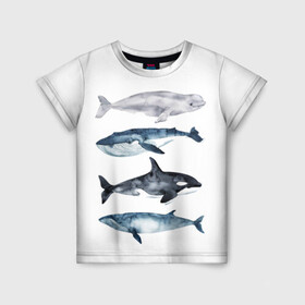 Детская футболка 3D с принтом киты в Екатеринбурге, 100% гипоаллергенный полиэфир | прямой крой, круглый вырез горловины, длина до линии бедер, чуть спущенное плечо, ткань немного тянется | ocean | orca | sea | sea animal | whale | белуха | дельфин | касатка | кит | море | океан | рисунок кита | синий кит