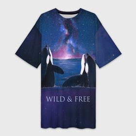 Платье-футболка 3D с принтом косатка в Екатеринбурге,  |  | ocean | orca | sea | sea animal | дельфин | касатка | кит | море | океан | рисунок кита