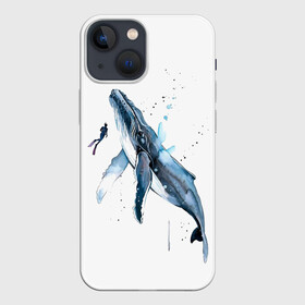 Чехол для iPhone 13 mini с принтом кит в Екатеринбурге,  |  | ocean | sea | sea animal | whale | акварель | кит | море | океан | рисунок кита