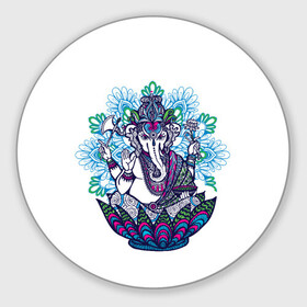 Коврик для мышки круглый с принтом Слон будда в Екатеринбурге, резина и полиэстер | круглая форма, изображение наносится на всю лицевую часть | будда | будды | буды | медитация | мир | радужные | руки | слон | слон будды | слоны | спокойствие | топор | туристам | хипи | хобот | хоппи | цветы