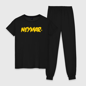 Женская пижама хлопок с принтом Neymar Jr logo в Екатеринбурге, 100% хлопок | брюки и футболка прямого кроя, без карманов, на брюках мягкая резинка на поясе и по низу штанин | brazil | champions | fifa | junior | neymar | neymar jr | paris saint germain | psg | uefa | бразилия | джуниор | младший | наймар | неймар | пари сен жермен | петух | псж | сборная бразилии | уефа | фифа | футбик | футбол 