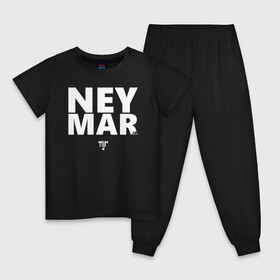 Детская пижама хлопок с принтом Neymar Jr white logo в Екатеринбурге, 100% хлопок |  брюки и футболка прямого кроя, без карманов, на брюках мягкая резинка на поясе и по низу штанин
 | brazil | champions | fifa | junior | neymar | neymar jr | paris saint germain | psg | uefa | бразилия | джуниор | младший | наймар | неймар | пари сен жермен | петух | псж | сборная бразилии | уефа | фифа | футбик | футбол 