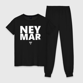 Женская пижама хлопок с принтом Neymar Jr white logo в Екатеринбурге, 100% хлопок | брюки и футболка прямого кроя, без карманов, на брюках мягкая резинка на поясе и по низу штанин | brazil | champions | fifa | junior | neymar | neymar jr | paris saint germain | psg | uefa | бразилия | джуниор | младший | наймар | неймар | пари сен жермен | петух | псж | сборная бразилии | уефа | фифа | футбик | футбол 