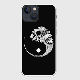 Чехол для iPhone 13 mini с принтом Yin and Yang. Bonsai Tree в Екатеринбурге,  |  | black | bonsai | buddhism | dualism | esotericism | evil | good | japan | negative | philosophy | positive | tree | white | yang | yin | zen | белое | бонсай | буддизм | дерево | дзен | добро | древо | дуализм | зло | инь | негатив | позитив | философия |