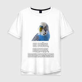 Мужская футболка хлопок Oversize с принтом Подходи познакомимся в Екатеринбурге, 100% хлопок | свободный крой, круглый ворот, “спинка” длиннее передней части | bird | birds | parrot | parrots | pet | pets | ара | волнистые попугаи | волнистый попугай | домашние животные | животные | знакомства | мем | мемы | пикап | пикапы | питомец | питомцы | попугаи | попугай | прикол