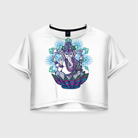 Женская футболка Crop-top 3D с принтом Будда слон в Екатеринбурге, 100% полиэстер | круглая горловина, длина футболки до линии талии, рукава с отворотами | будда | будды | буды | медитация | мир | радужные | руки | слон | слон будды | слоны | спокойствие | топор | туристам | хипи | хобот | хоппи | цветы