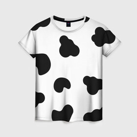 Женская футболка 3D с принтом Cow print в Екатеринбурге, 100% полиэфир ( синтетическое хлопкоподобное полотно) | прямой крой, круглый вырез горловины, длина до линии бедер | cow | summertime | корова | лето | минимализм