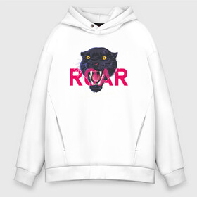 Мужское худи Oversize хлопок с принтом Пантера ROAR в Екатеринбурге, френч-терри — 70% хлопок, 30% полиэстер. Мягкий теплый начес внутри —100% хлопок | боковые карманы, эластичные манжеты и нижняя кромка, капюшон на магнитной кнопке | Тематика изображения на принте: roar | багира | голова пантеры | животное | кошка | пантера