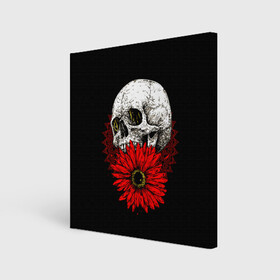 Холст квадратный с принтом Череп и Красный Цветок Skull в Екатеринбурге, 100% ПВХ |  | Тематика изображения на принте: flowers | head | skulls | букет | голова | животные | кости | мозги | паттерн | полосы | природа | розы | скелет | текстура | узор | флора | хо | цветы | черепа | черный | яркий