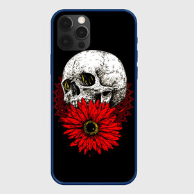 Чехол для iPhone 12 Pro с принтом Череп и Красный Цветок Skull в Екатеринбурге, силикон | область печати: задняя сторона чехла, без боковых панелей | flowers | head | skulls | букет | голова | животные | кости | мозги | паттерн | полосы | природа | розы | скелет | текстура | узор | флора | хо | цветы | черепа | черный | яркий