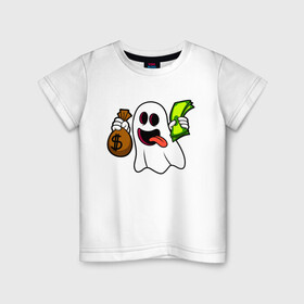 Детская футболка хлопок с принтом Призрак с деньгами в Екатеринбурге, 100% хлопок | круглый вырез горловины, полуприлегающий силуэт, длина до линии бедер | ghost | money | деньги | доллар | призрак